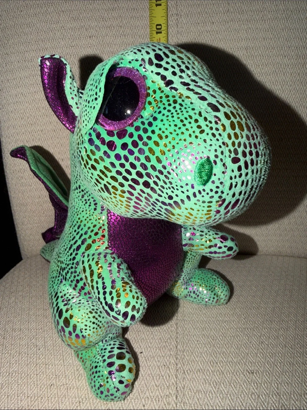 Ty Mint Green and Purple Sparkle Dragon Plush